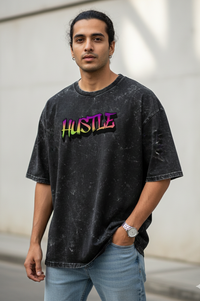 Hustle Acid Washed Oversized Tee